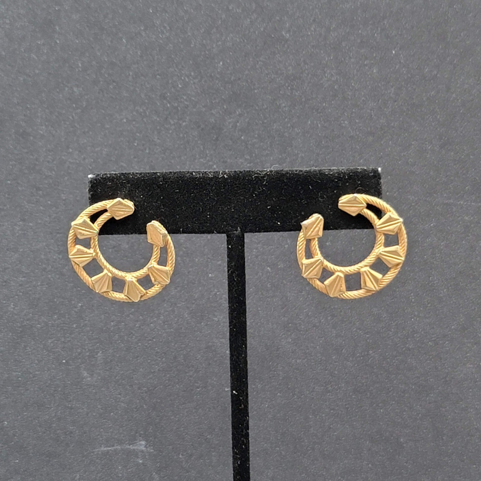 Vintage Pierced Earrings Gold tone Open Circle Textured Unique Design 1"