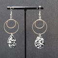 Pierced Earrings Silver tone Black Speckle Stone Teardrop Dangle 2.25"