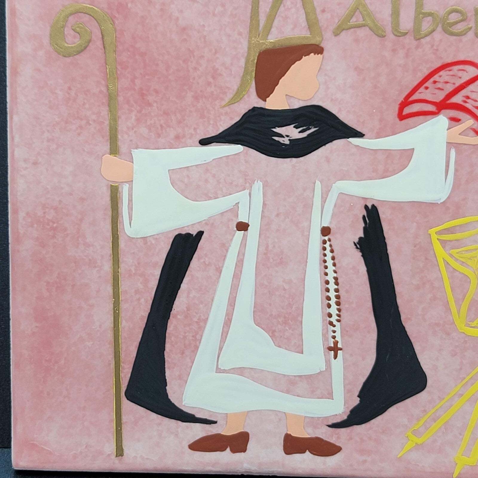 Saint Albert Tile Wall Decore French Hand Painted Saint of Sciences 5.75"