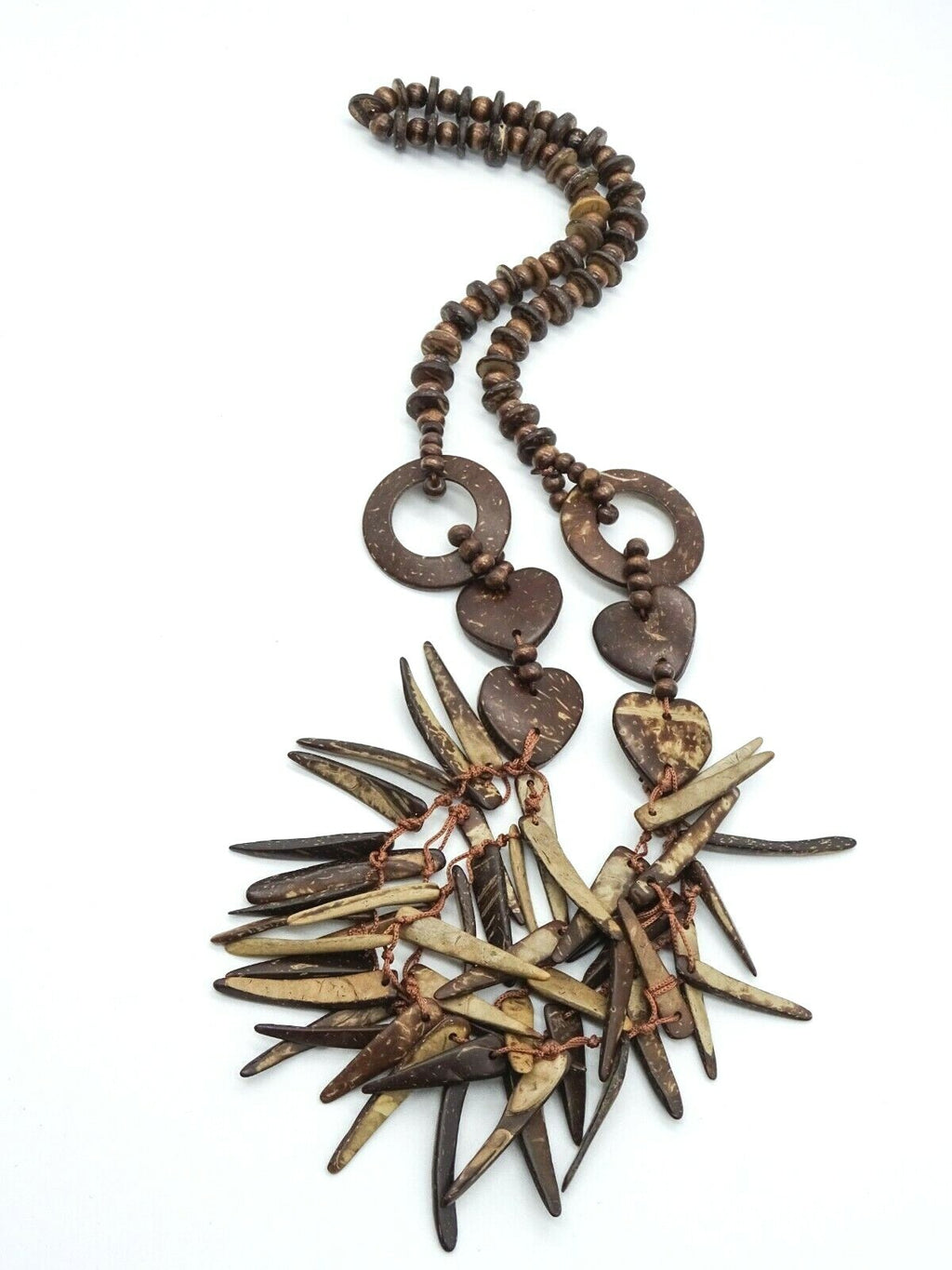 Coconut Shell Necklace Statement Beaded 32" 