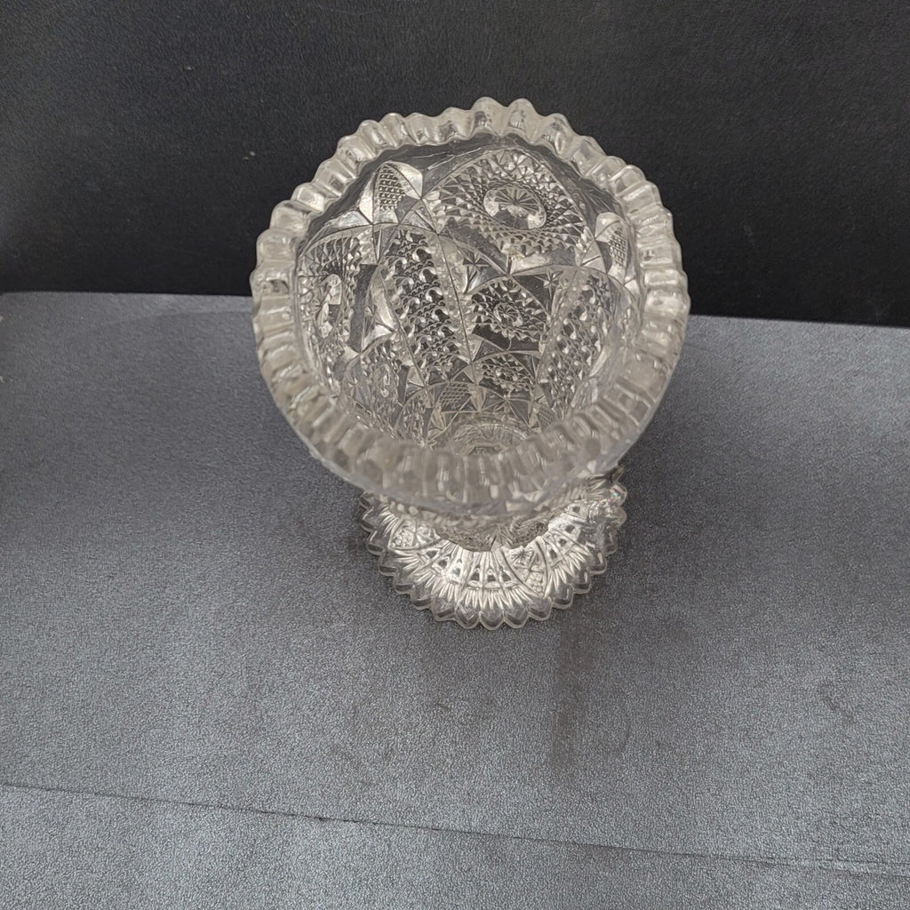 Vintage Pressed Glass Flower Vase Intricate Design 6.5"