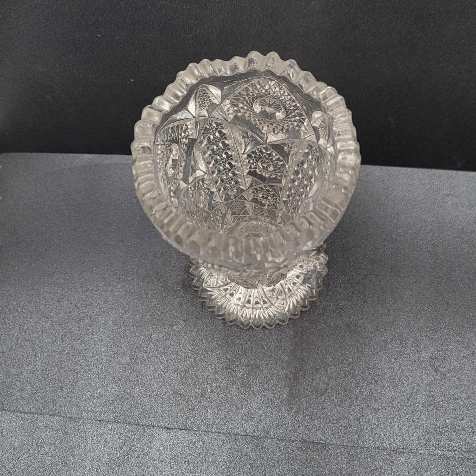 Vintage Pressed Glass Flower Vase Intricate Design 6.5"