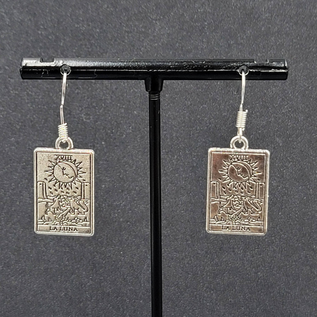 The Moon LA LUNA Tarot Card Pierced Earrings Silver tone 1"