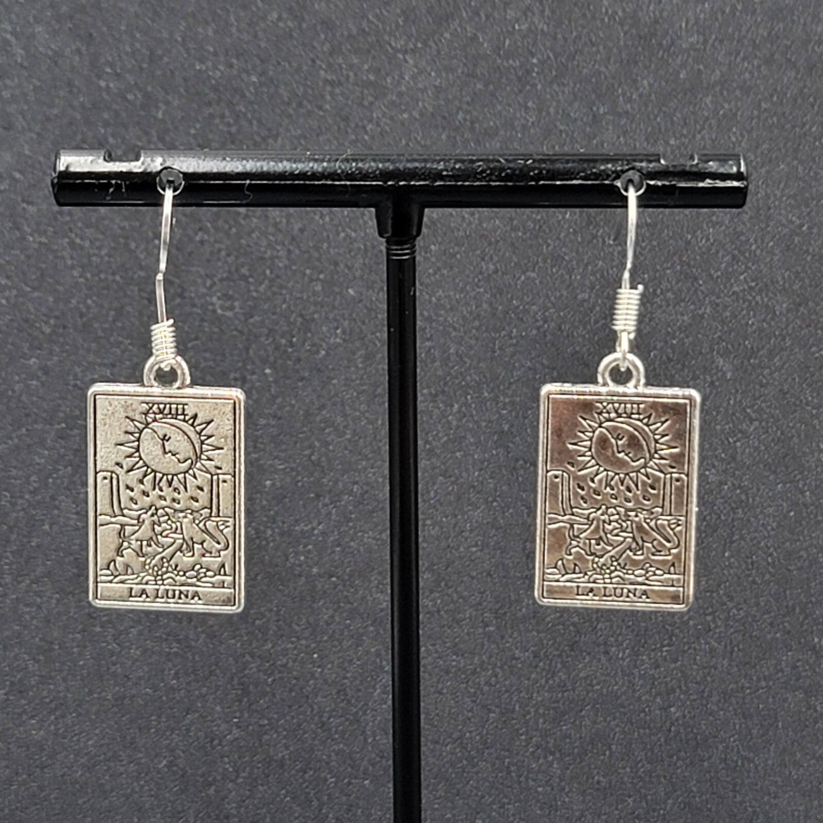 The Moon LA LUNA Tarot Card Pierced Earrings Silver tone 1"