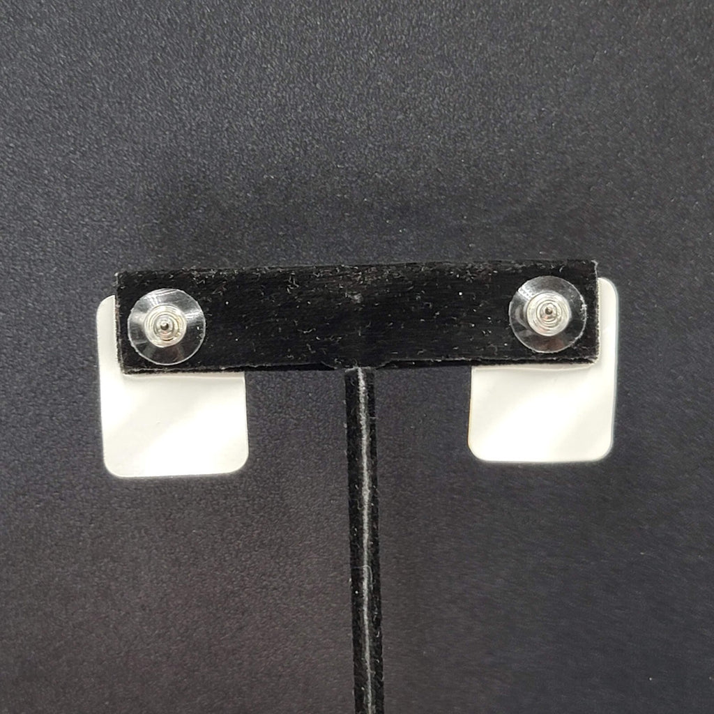 Vintage Pierced Earrings Peach Sage Enamel Rectangle Drop 1"