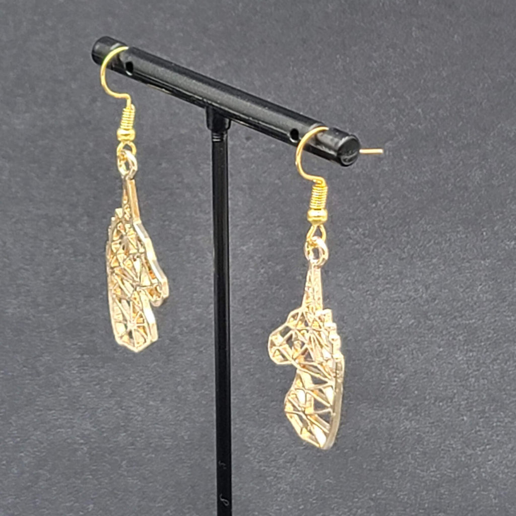 Unicorn Pierced Earrings Gold tone Open Geometric Dangle 1 3/8"