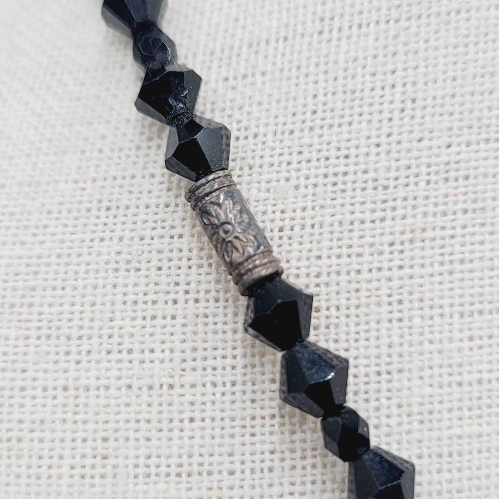 Vintage Necklace Black Rivoli Glass Beaded 16"