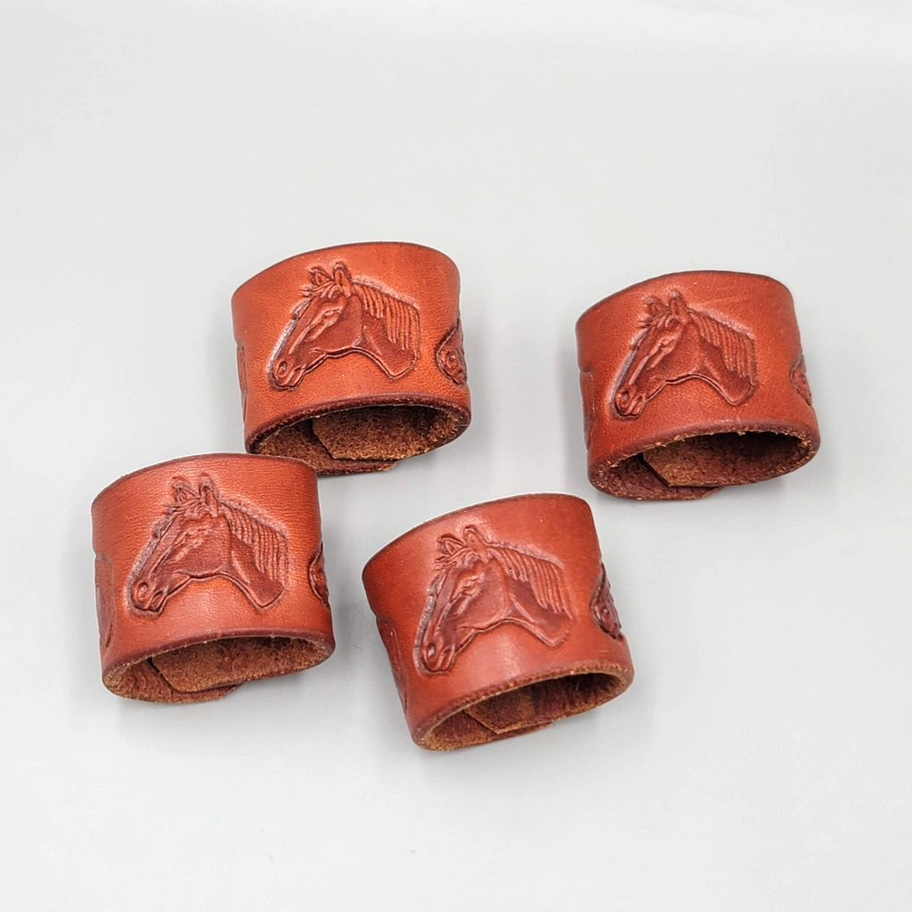 Leather Napkin Rings Set of 4 Horse Embossed Snap Closure