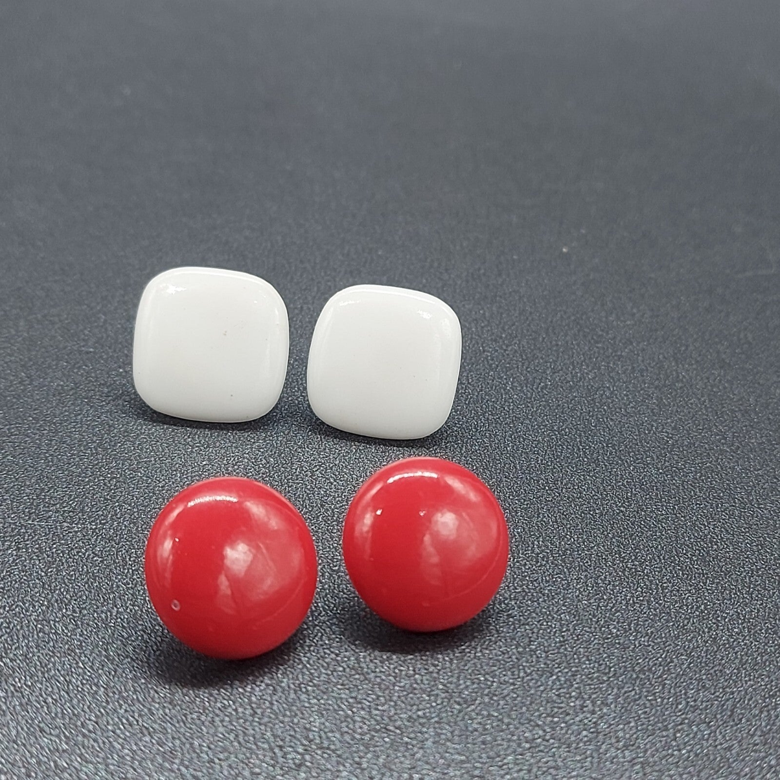 Vintage Lot of 3 Pierced Earrings Red White Blue Studs Square Circle 3/4"