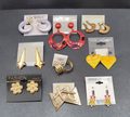 Vintage Lot of 9 NOS Pierced Earrings Enamel Heart Hoops Flower Gold tone