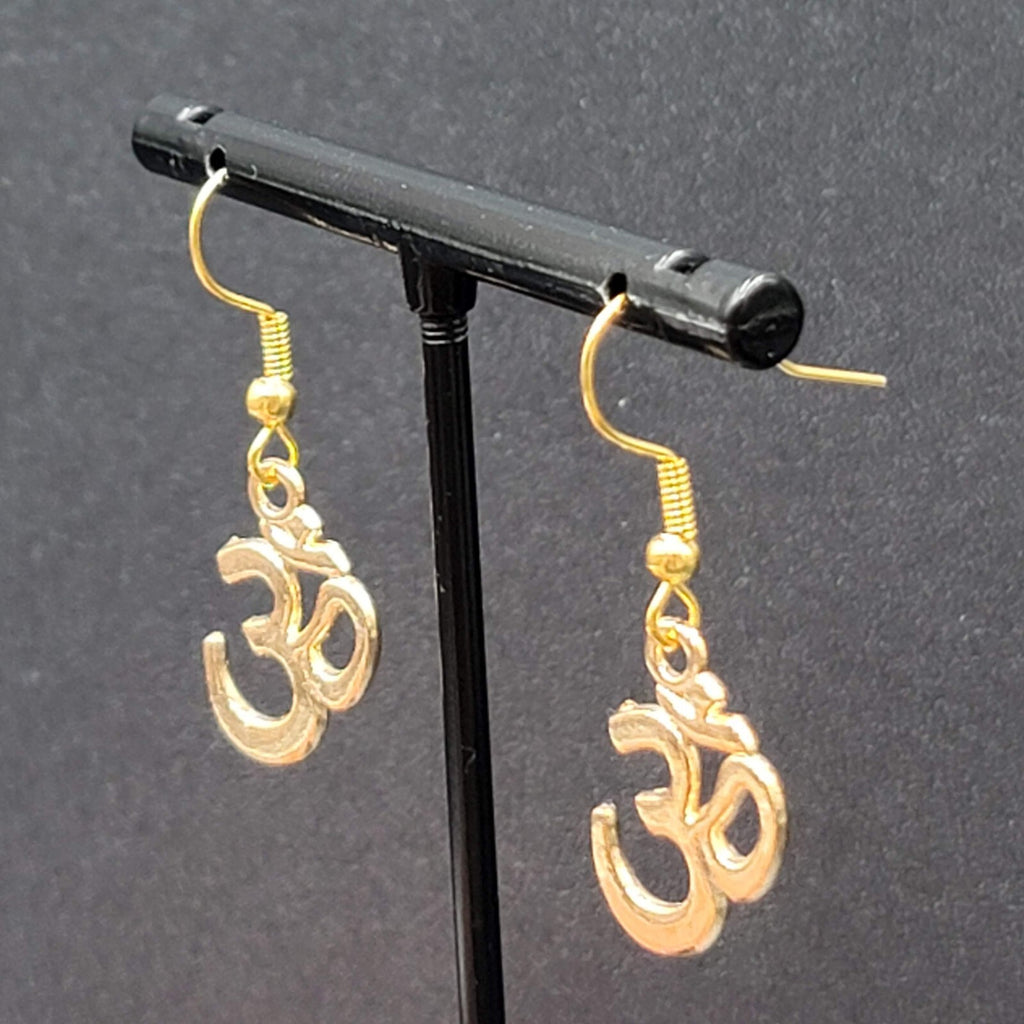 Ohm Pierced Earrings Gold tone Dangle 3/4"