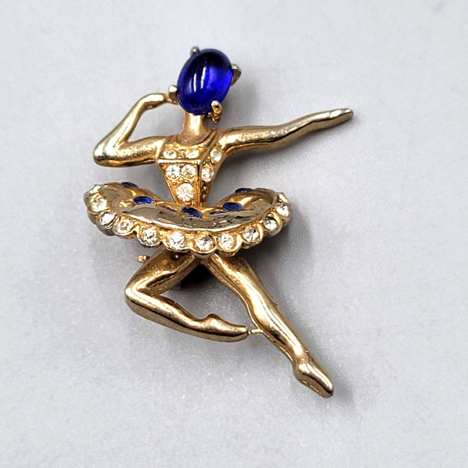 Vintage Coro Ballerina Brooch Blue Stone Jelly Face 1940s 1.5"