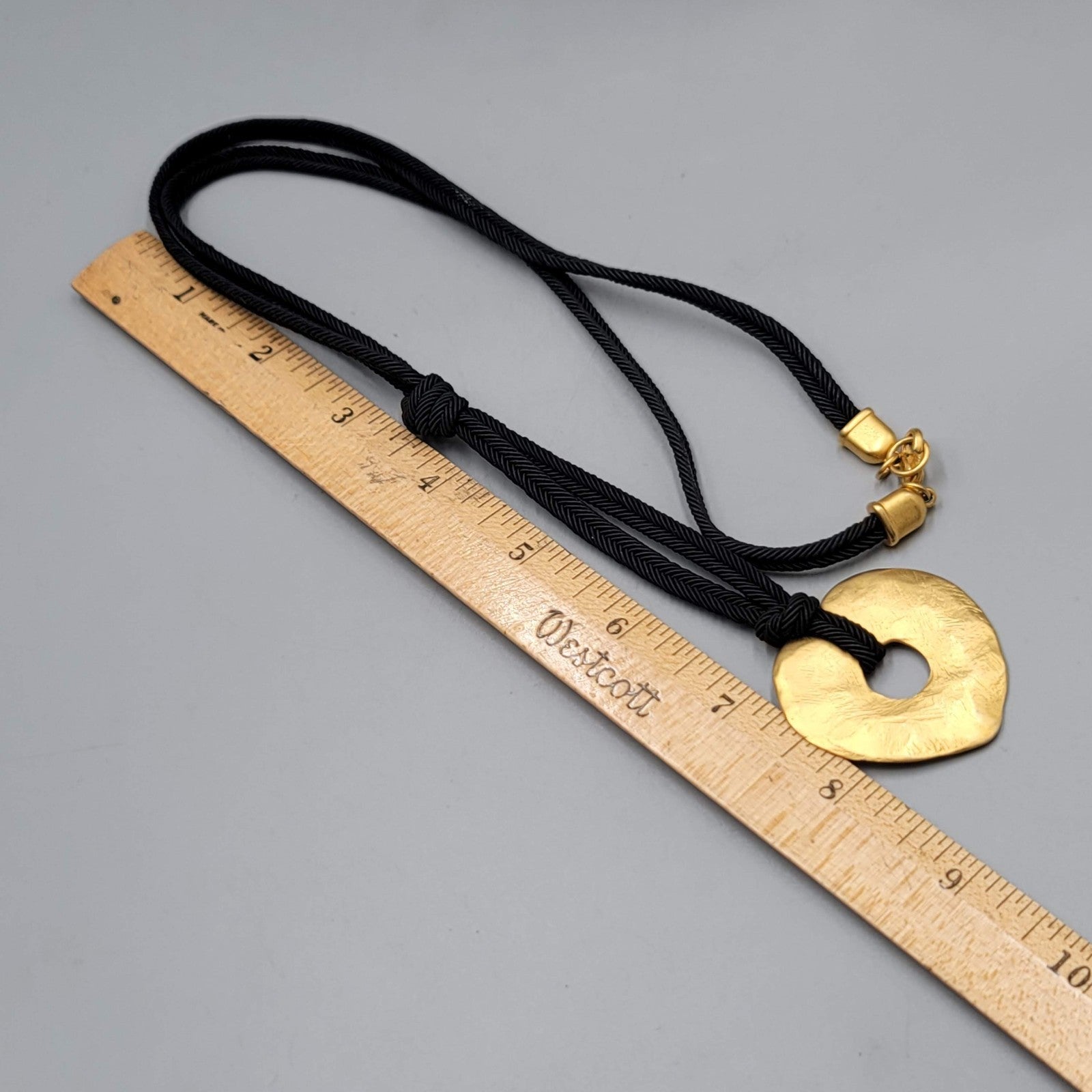 Matte Gold Plated Pendant Necklace Black Cord 24"