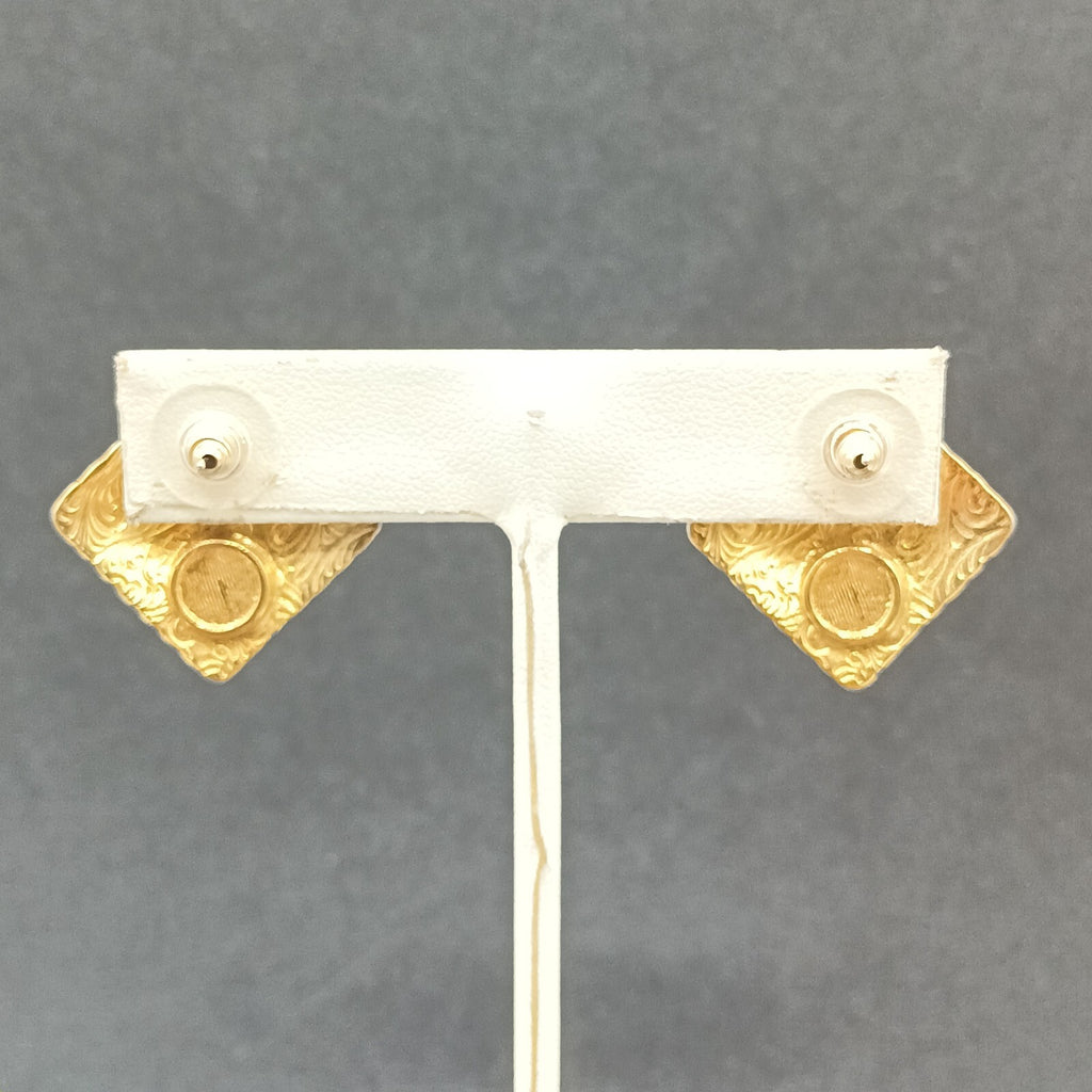 Vintage Pierced Earrings Gold Plated Cream Enamel Geometric Drop 1"