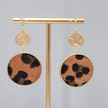 Leopard Print Faux Fur Pierced Earrings Matte Gold tone Dangle 2"