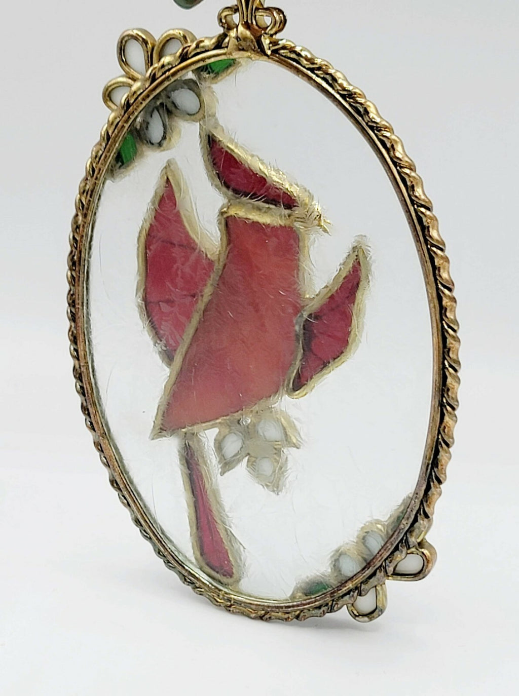 Stained Glass Hanging Sun Catcher Cardinal Bird 7" x 4 1/2" Layered 3D Holiday
