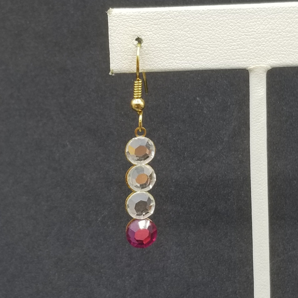 Pierced Earrings Gold tone Clear Purple Faceted Crystal Dangle 1"