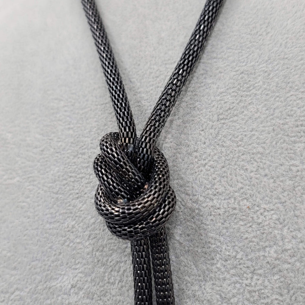Black Mesh Knot Necklace Statement 24"-28"