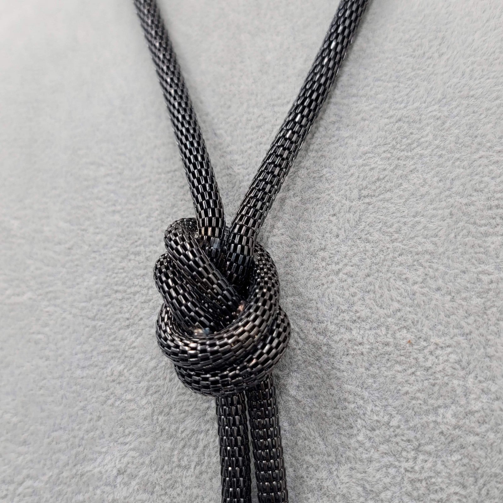 Black Mesh Knot Necklace Statement 24"-28"