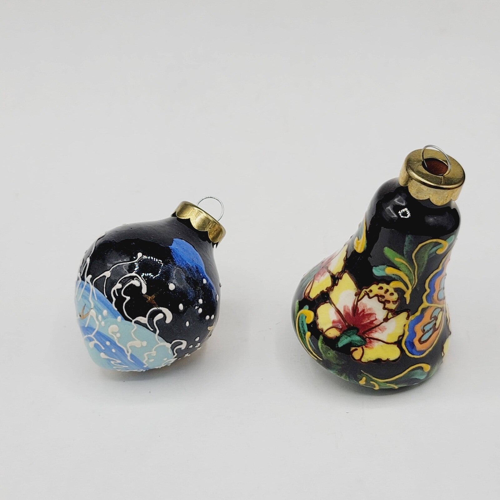 Hand Painted Christmas Ornament Uzbekistan Ceramic Butterflies Birds Lot of 2