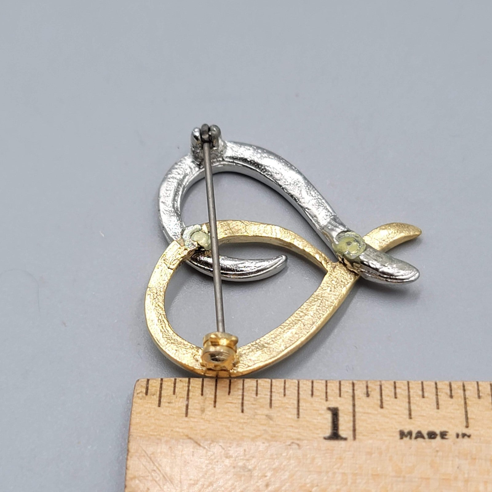 Vintage Heart Brooch Open Work Gold and Silver Two Toned 1.25 in