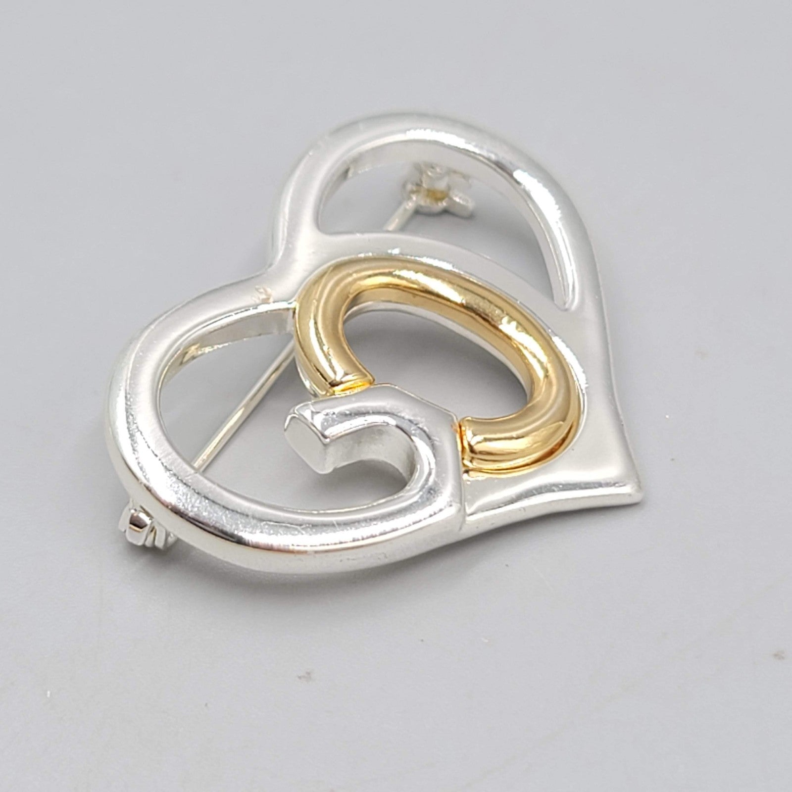 Saint John SJ Heart GOD Brooch Pin Gold Silver Tone Religious Heart Vintage
