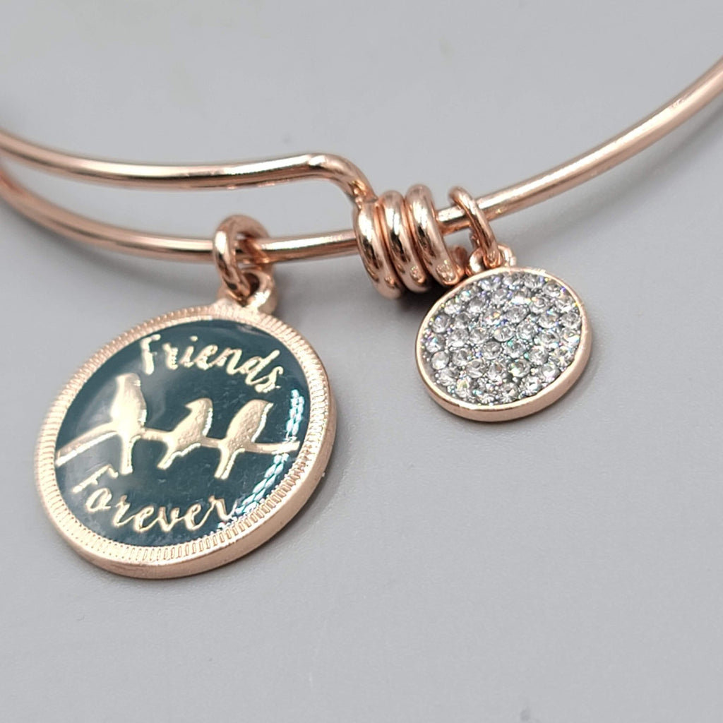 LA Rose Gold Tone Friends Forever Charm Bracelet Bangle  7.75"
