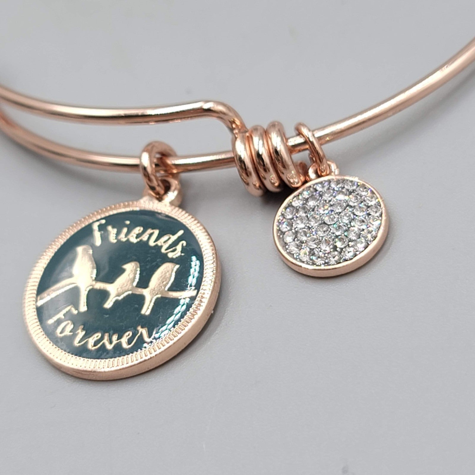 LA Rose Gold Tone Friends Forever Charm Bracelet Bangle  7.75"
