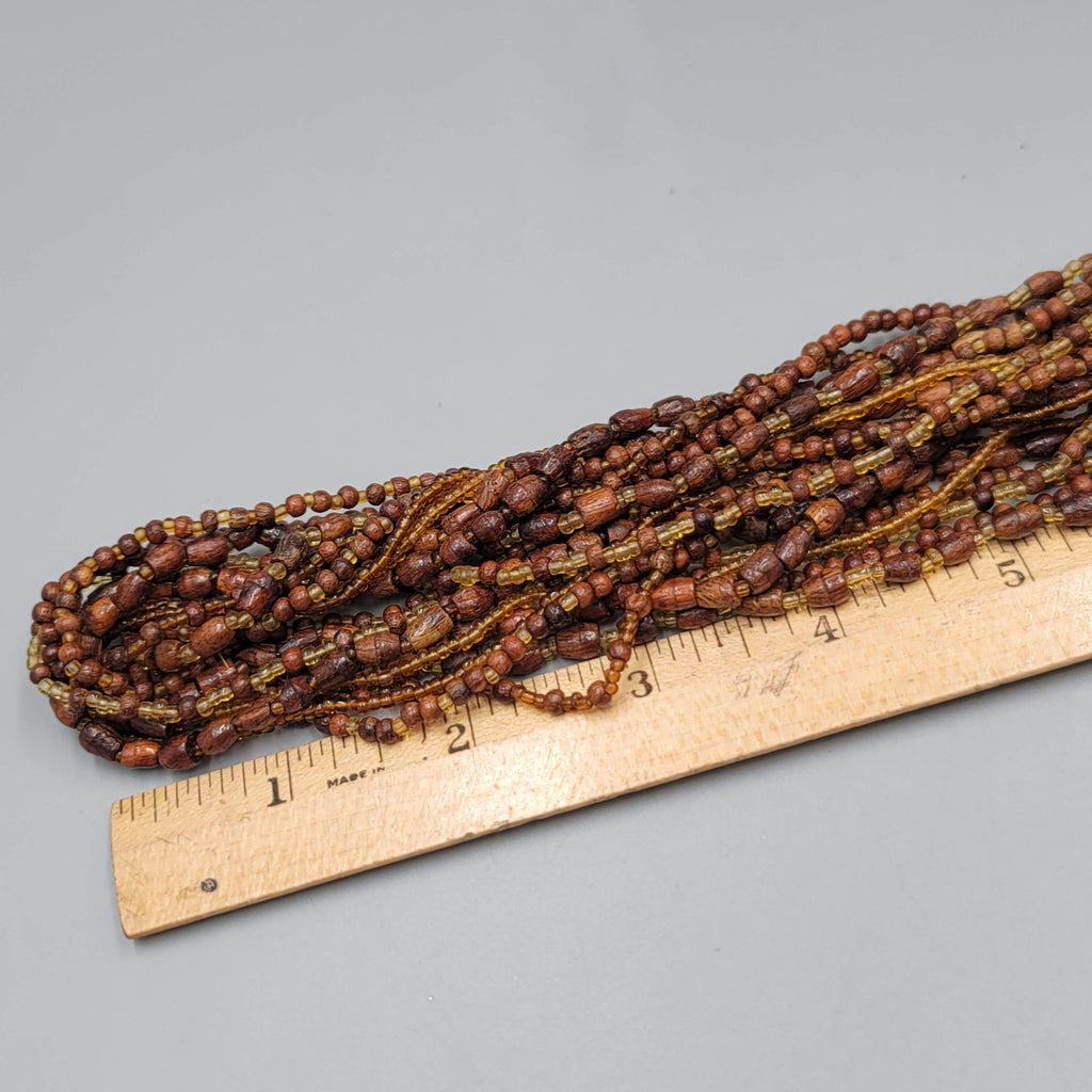 Multistrand Brown Wood Bead Twist Necklace 16"-18"