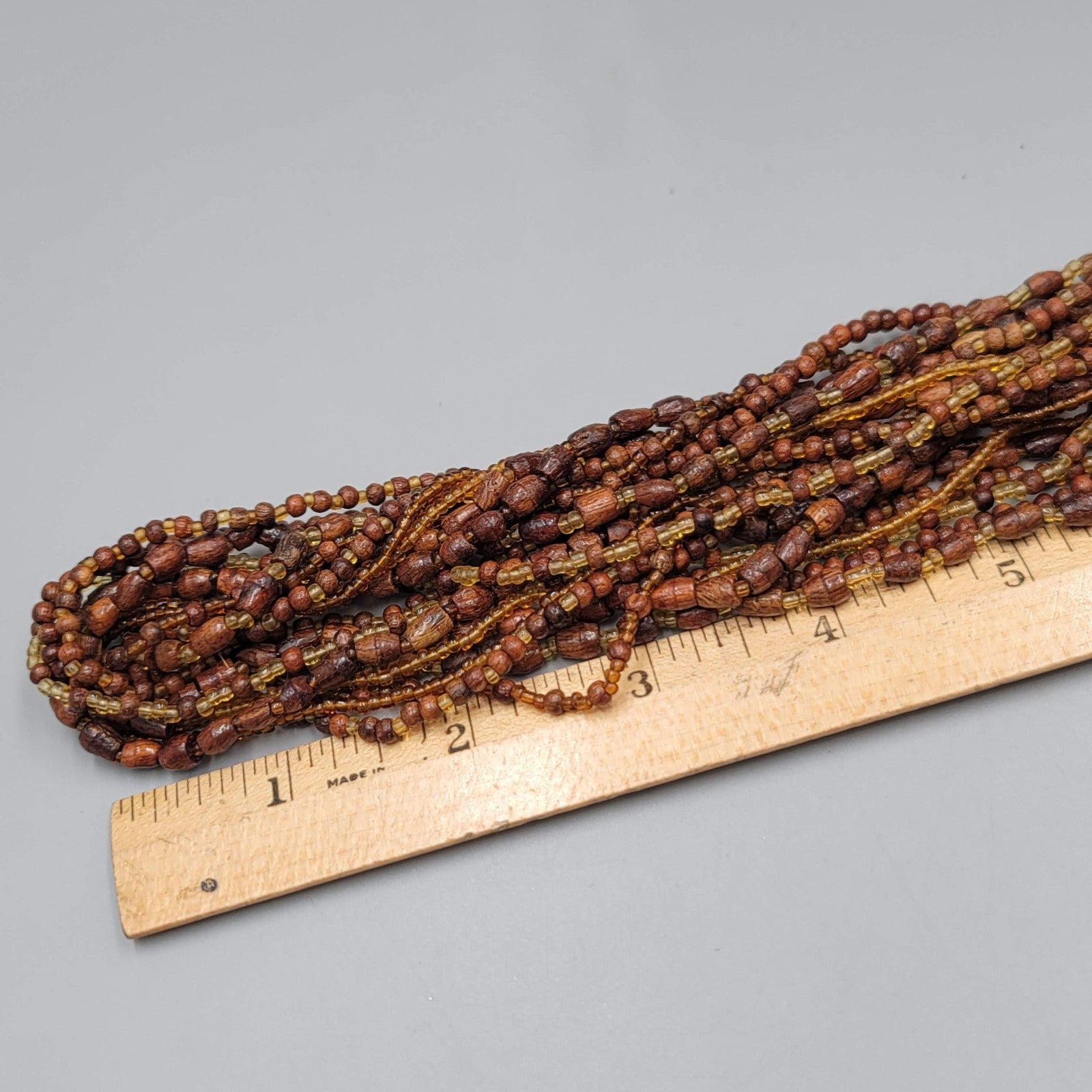 Multistrand Brown Wood Bead Twist Necklace 16"-18"