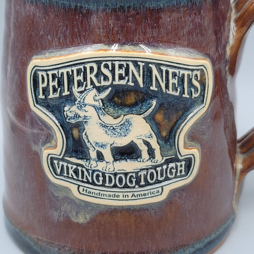 Petersen Nets Coffee Mug Viking Dog Tough Drip Glaze Pottery Signed