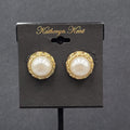 Katheryn Kent Pierced Earrings Gold tone Domed White Studs NOS 3/4"