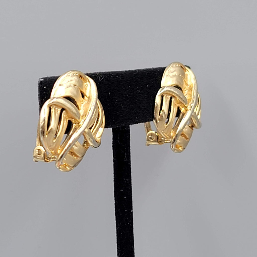 Vintage Open Work Clip on Earrings Gold tone Square 1"