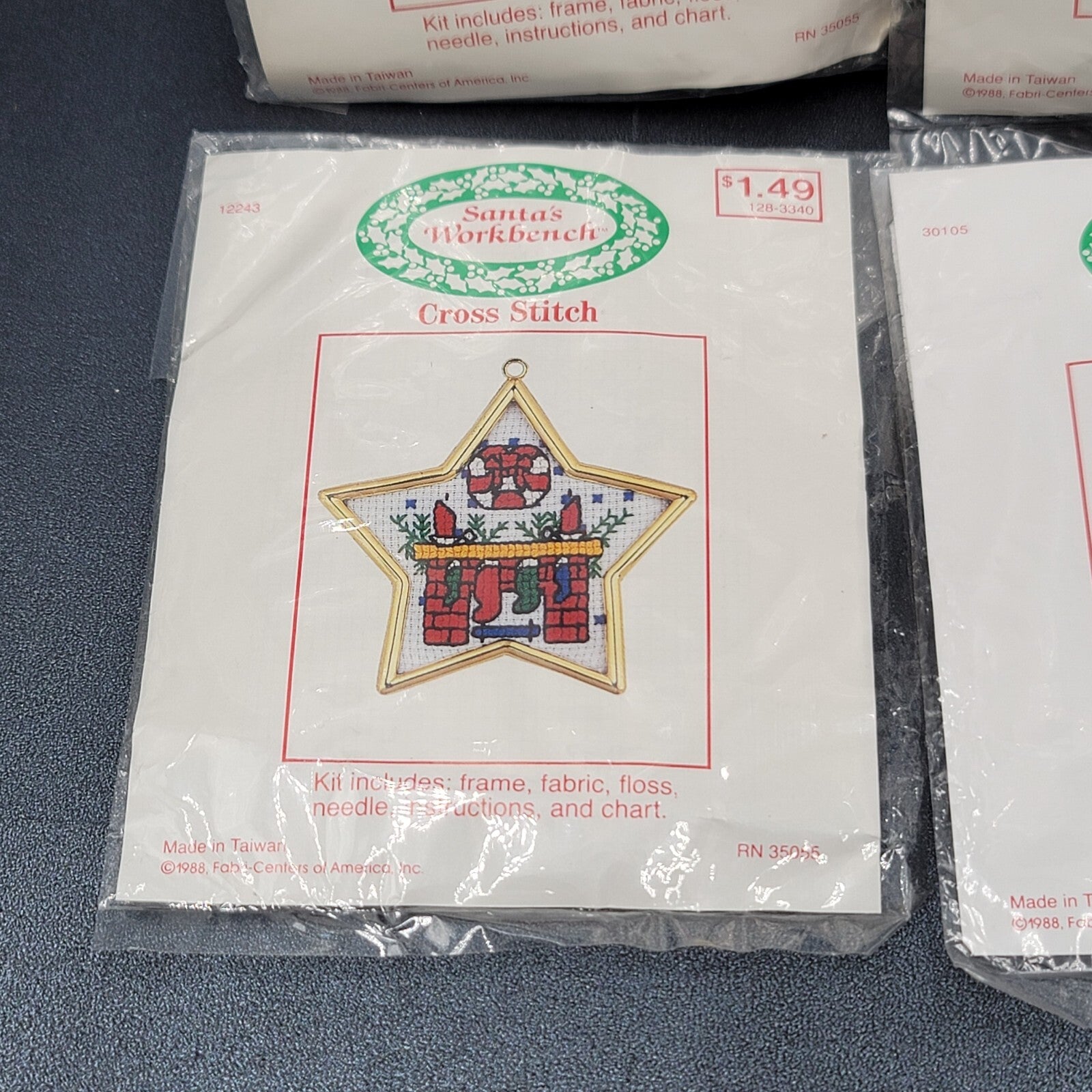 Vintage Santas Workbench Cross Stitch Christmas Ornaments 1988 NOS Lot of 4