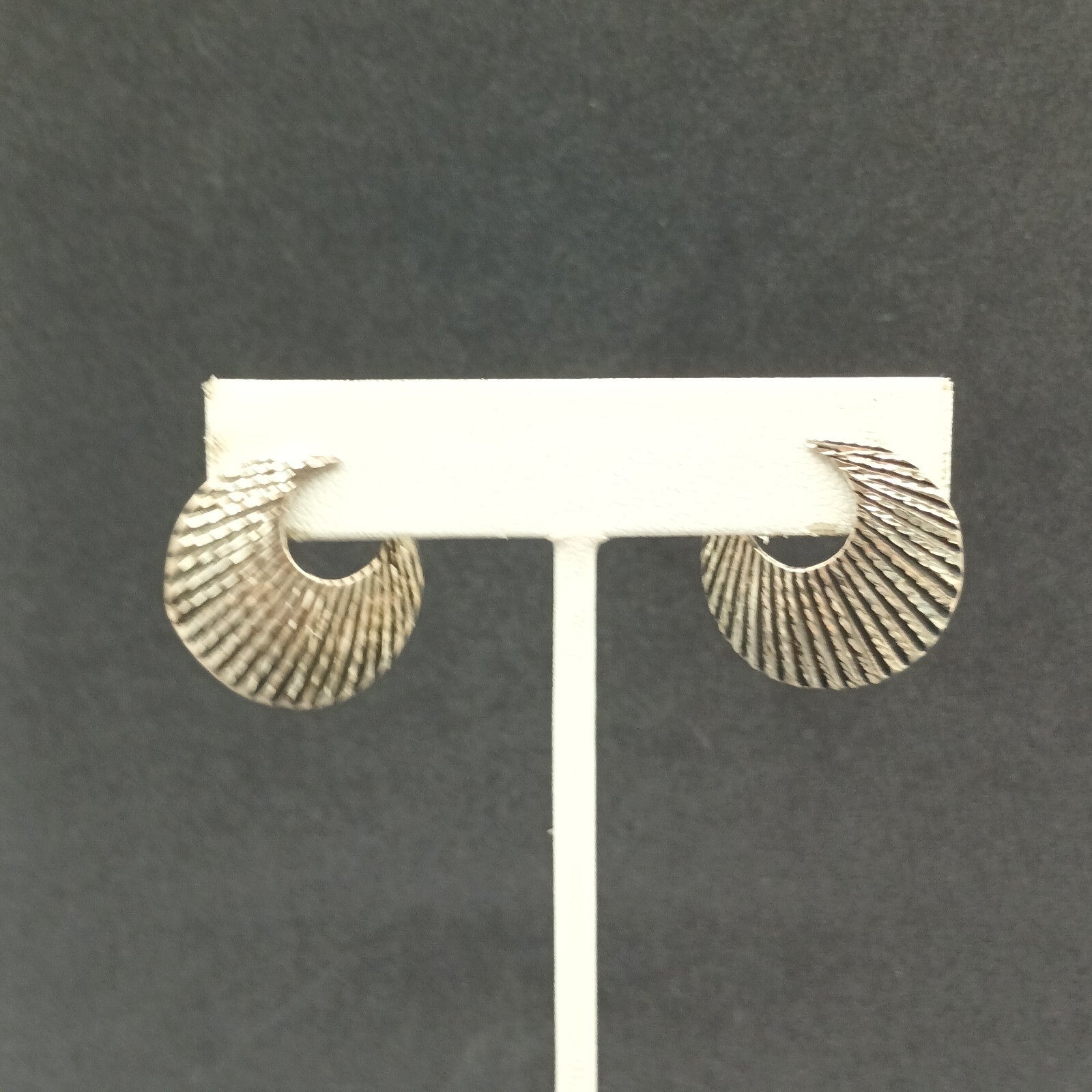 Pierced Earrings Silver tone Textured Crescent Drop 1"