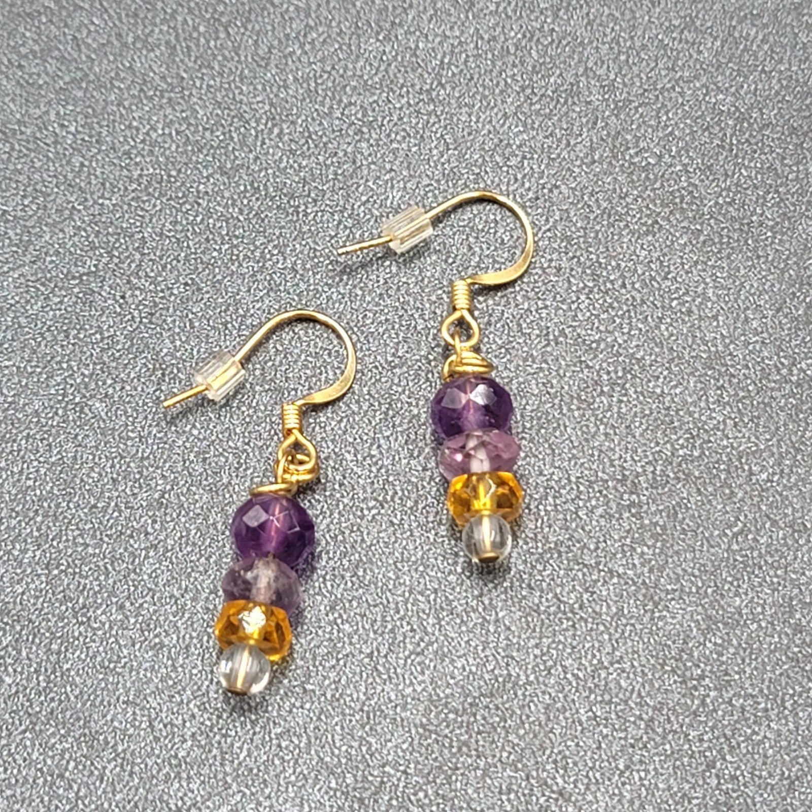 Pierced Earrings Gold tone Amethyst Faceted Bead Dangle 7/8"