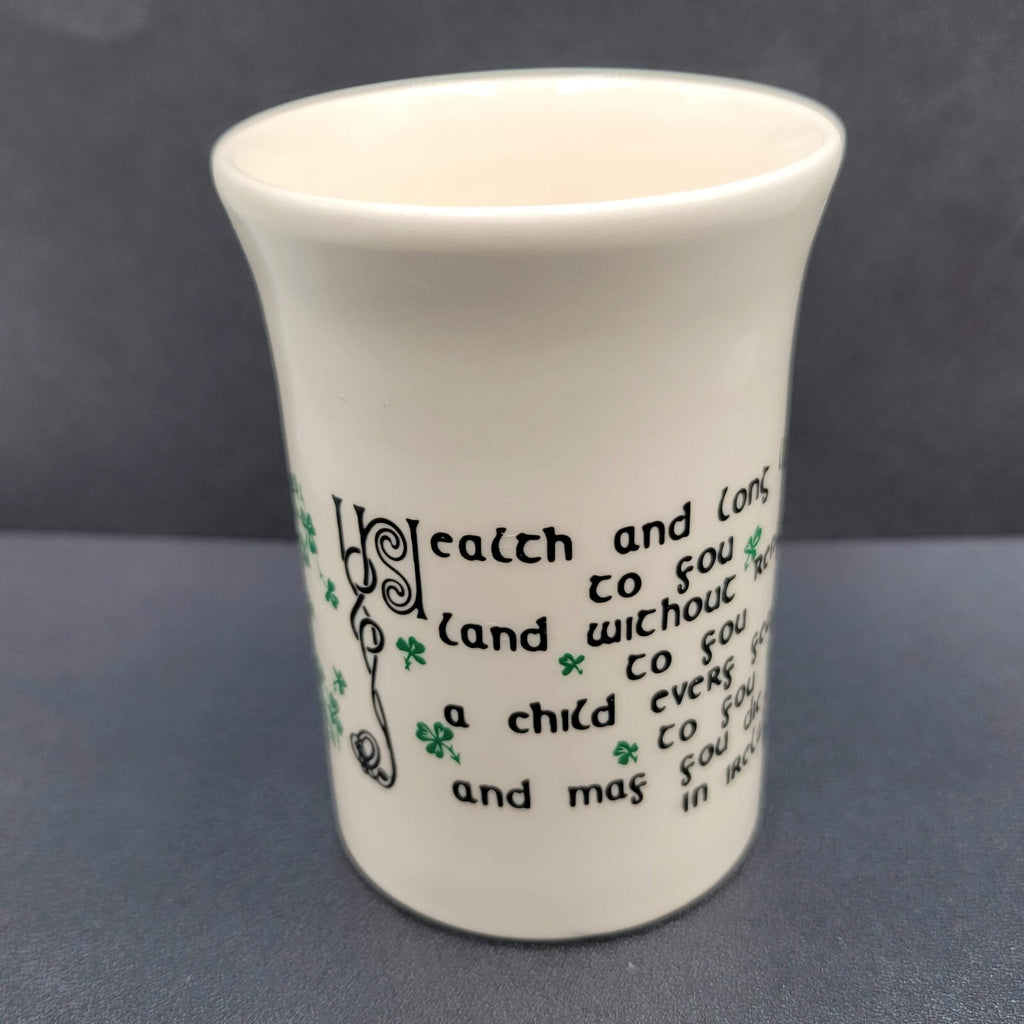 Vintage Carrigohoun Ireland Irish Wish Coffee Mug Tea Cup White Green Shamrocks
