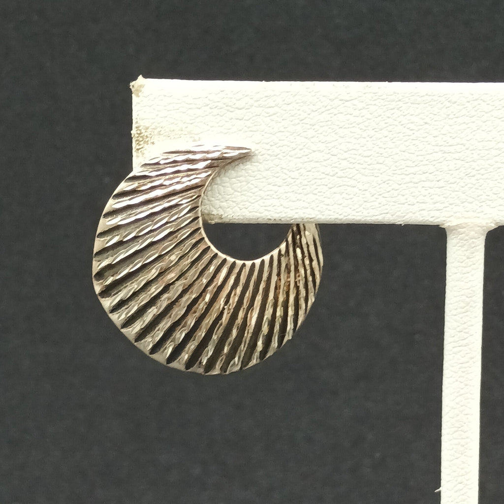 Pierced Earrings Silver tone Textured Crescent Drop 1"
