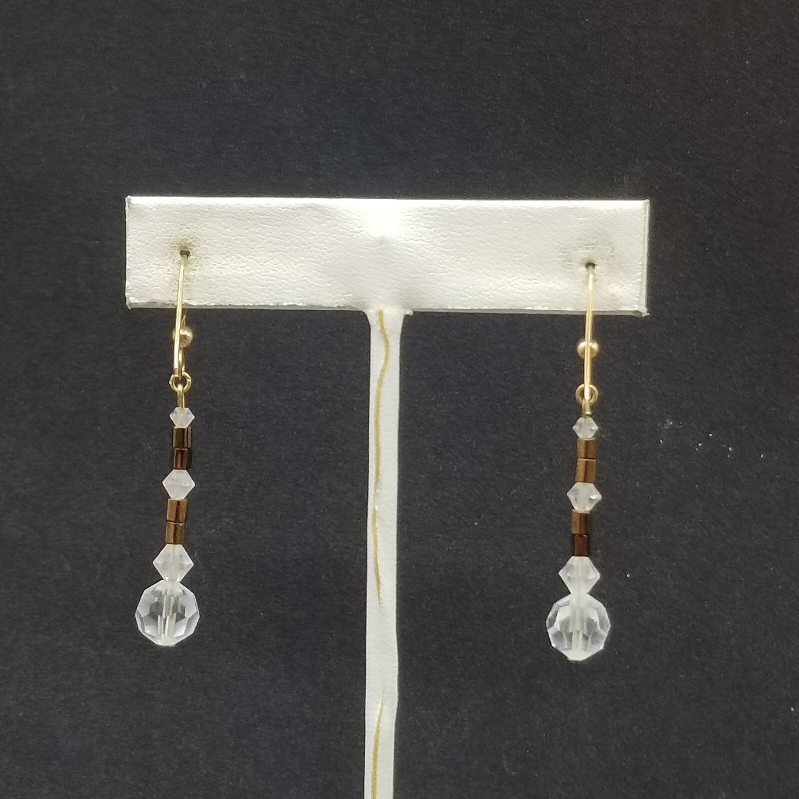 Pierced Earrings Gold tone Faceted Crystal Bead Dangle 1 1/4"