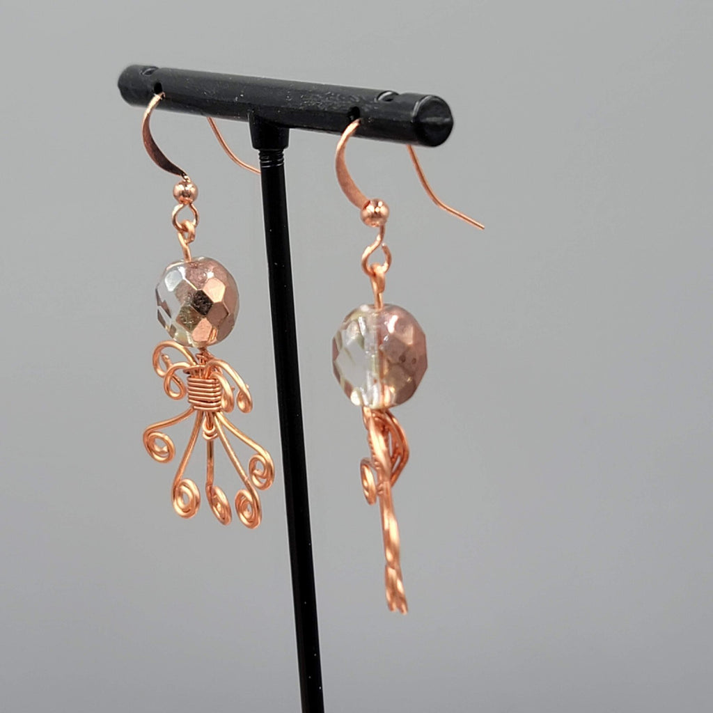 Wire Wrapped Angel Pierced Earrings Copper tone Dangle 1.5"