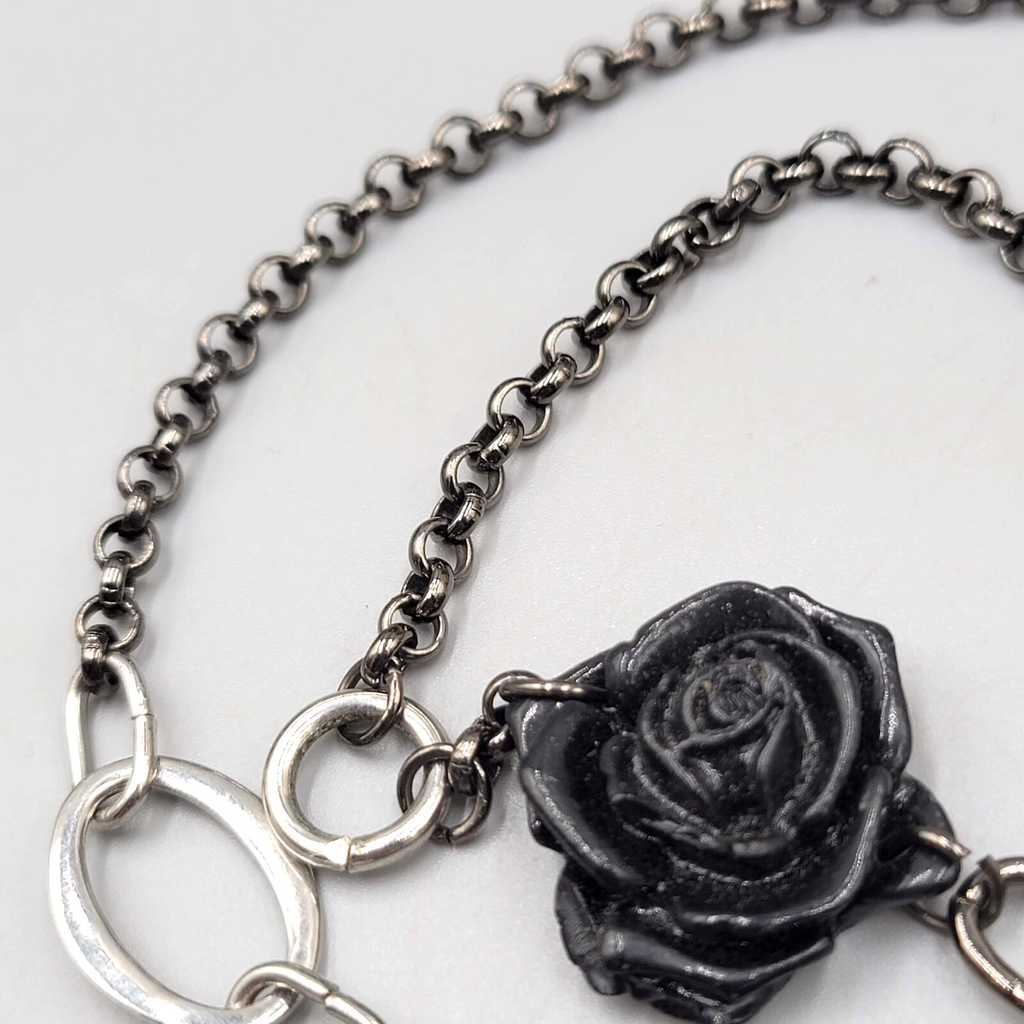 Long NY Black and Gray Necklace Eclectic Bead 42"+
