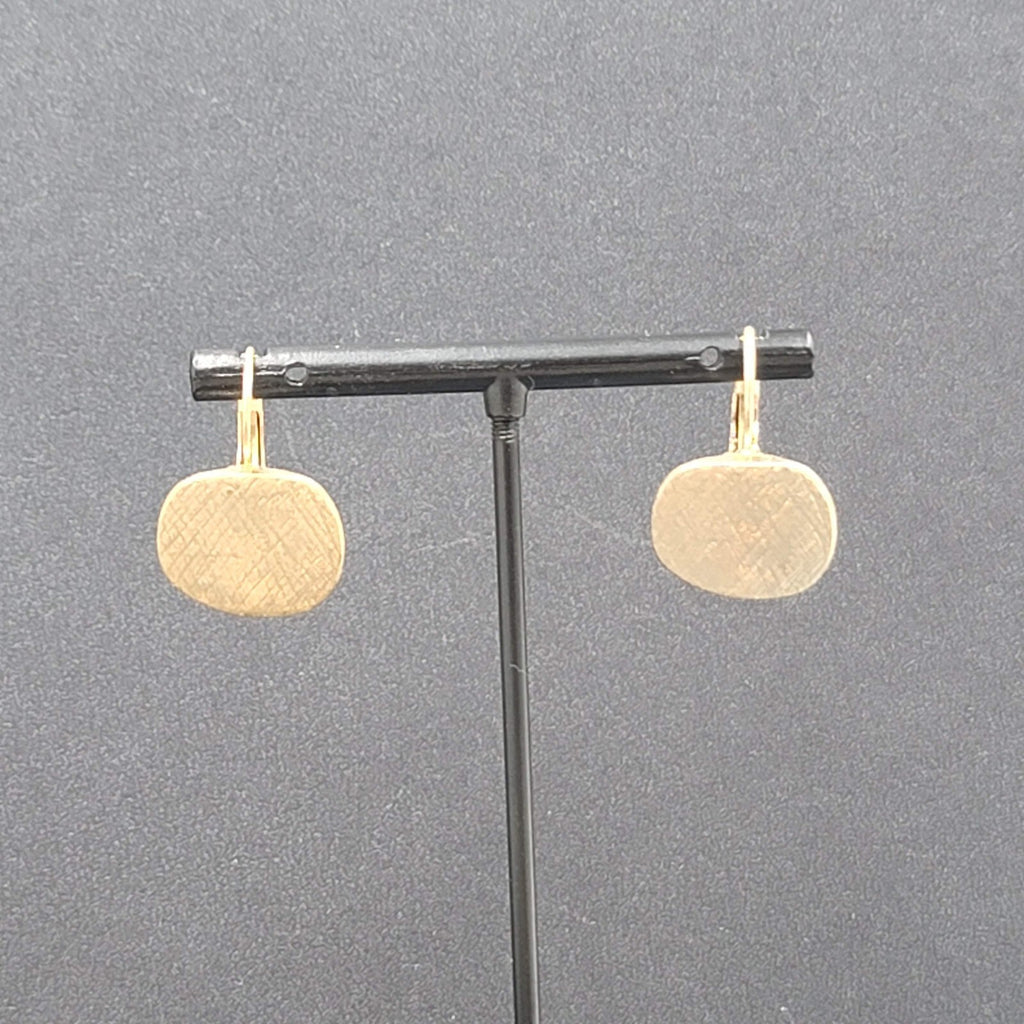 Pierced Earrings Gold tone Cross Hatch Dangle 5/8"