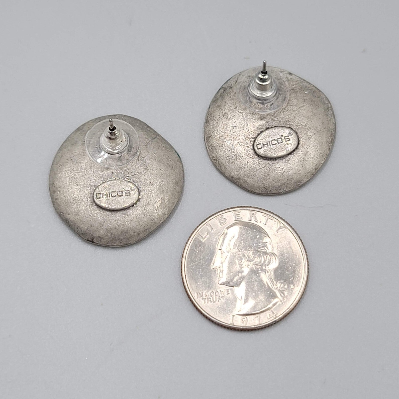 Chicos Pierced Earrings Round Blue Purple Enamel Disc 1"