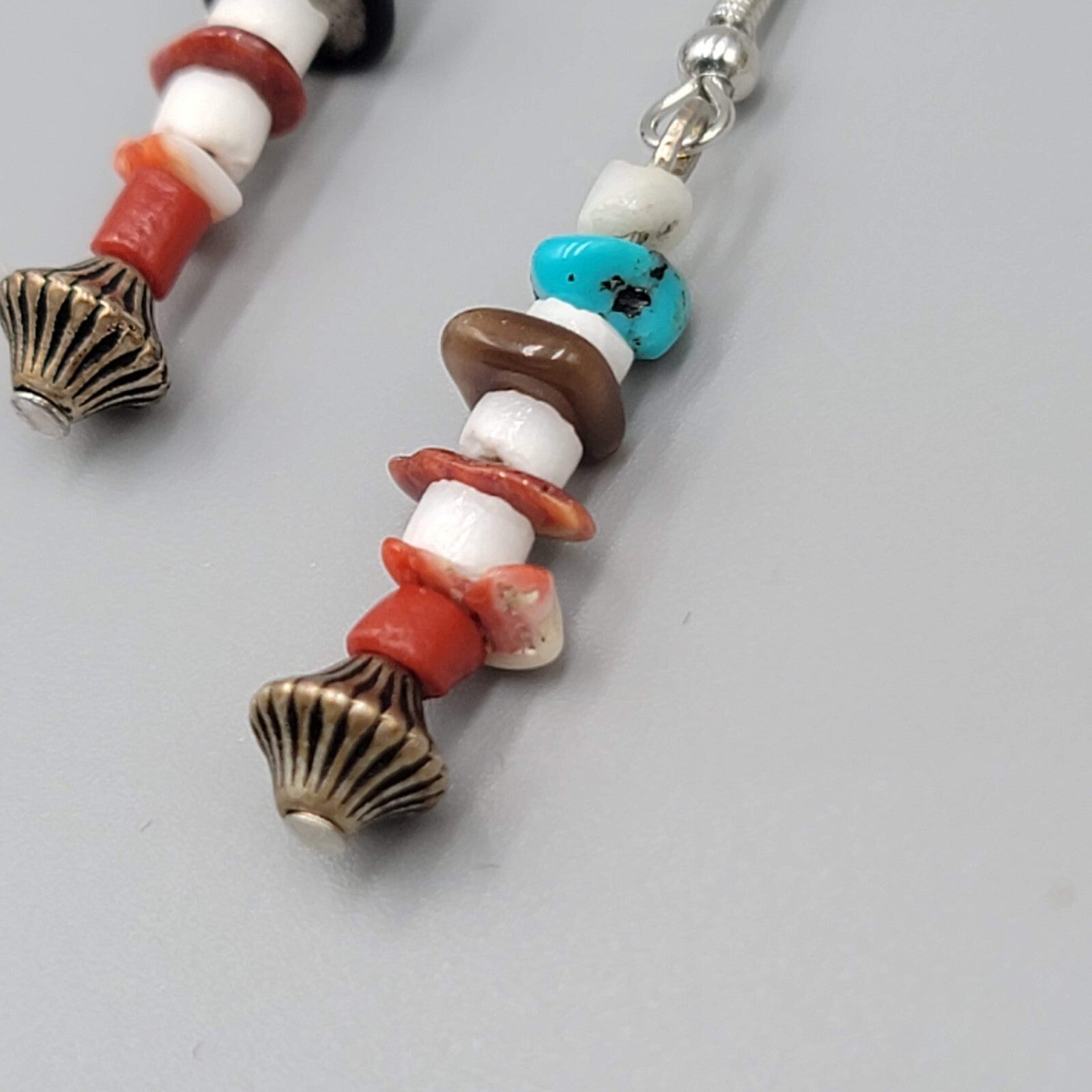 Pierced Earrings Multi Stone Boho Dangle Silver tone 1.25"