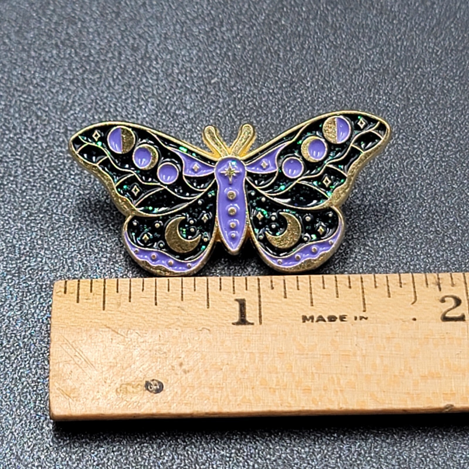 Moth Purple Black Enamel Moon Phase Lapel Hat Pin 1.5"