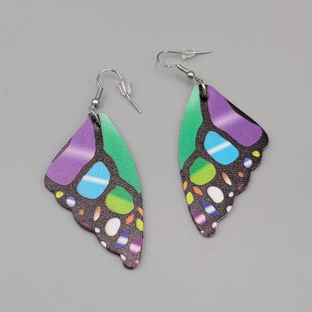Butterfly Wing Pierced Earrings Multicolor Statement Dangle 2.25"
