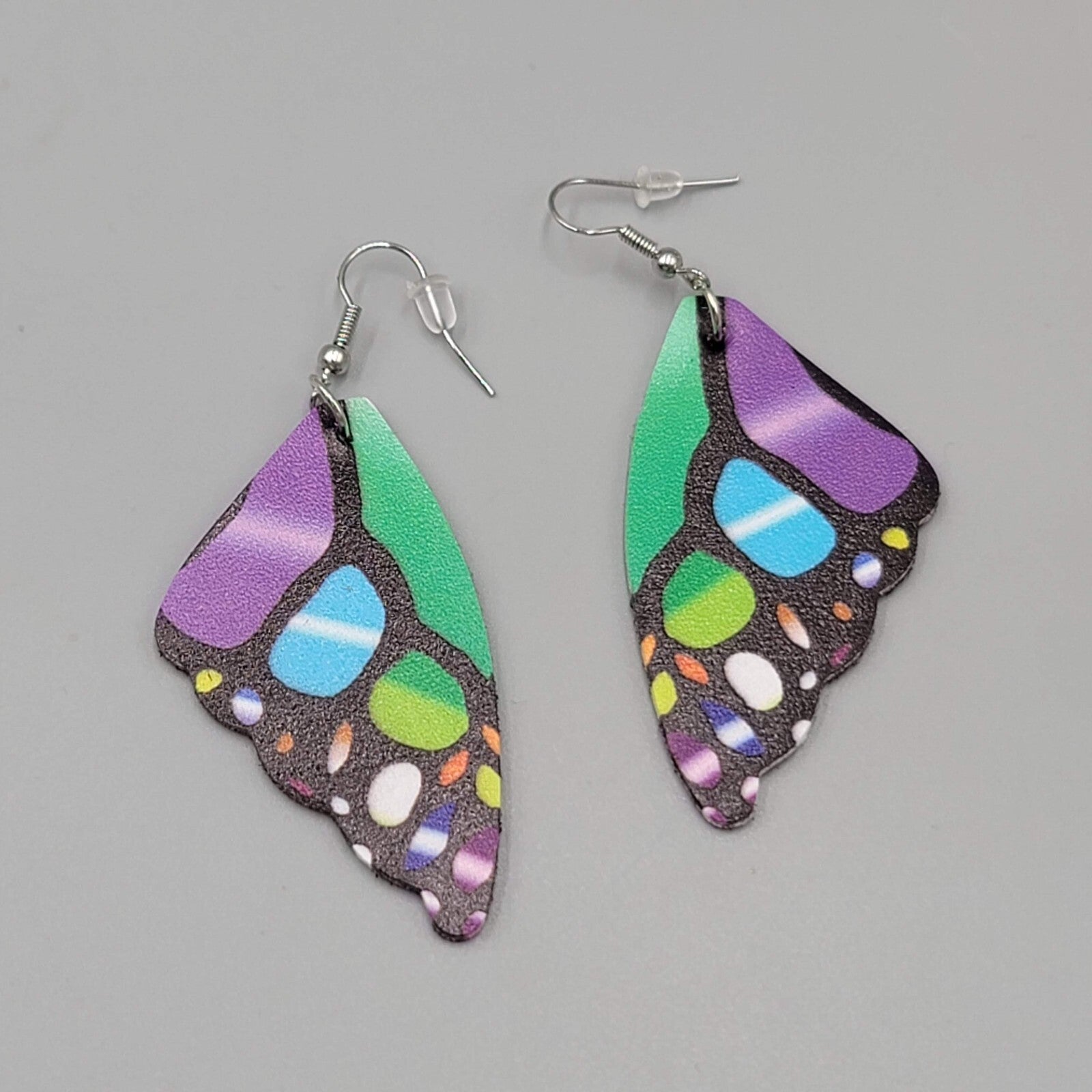 Butterfly Wing Pierced Earrings Multicolor Statement Dangle 2.25"