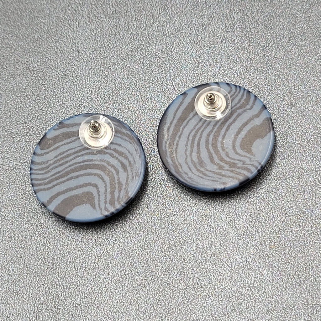 Vintage Pierced Earrings Blue Black Swirl Disc Drop 1.25"