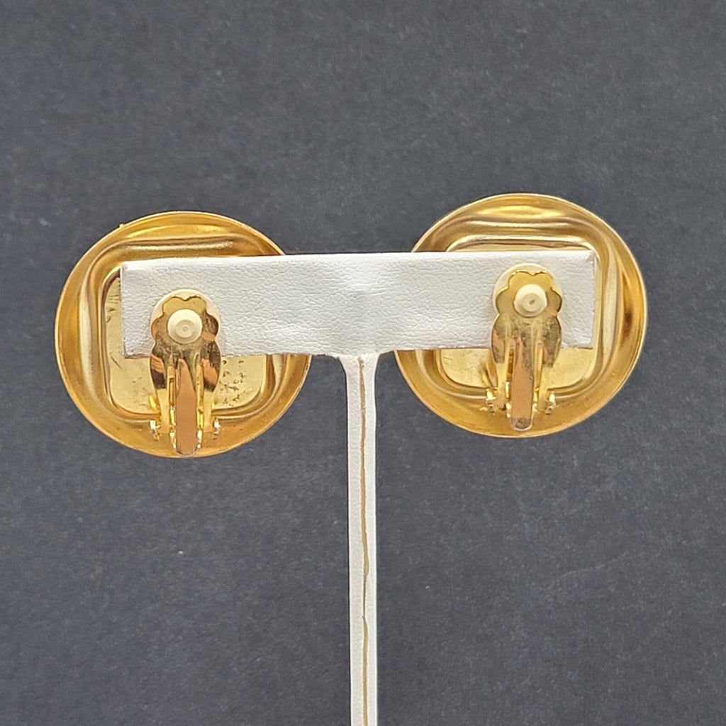Clip on Earrings Gold tone Square Blue Felt Drop 1.25"