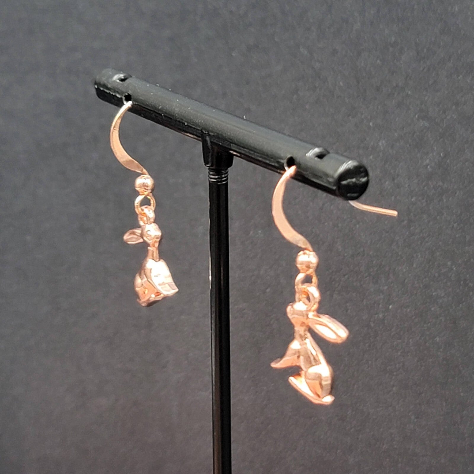 New Bunny Rabbit Pierced Earrings Rose Gold tone Dangle 5/8"